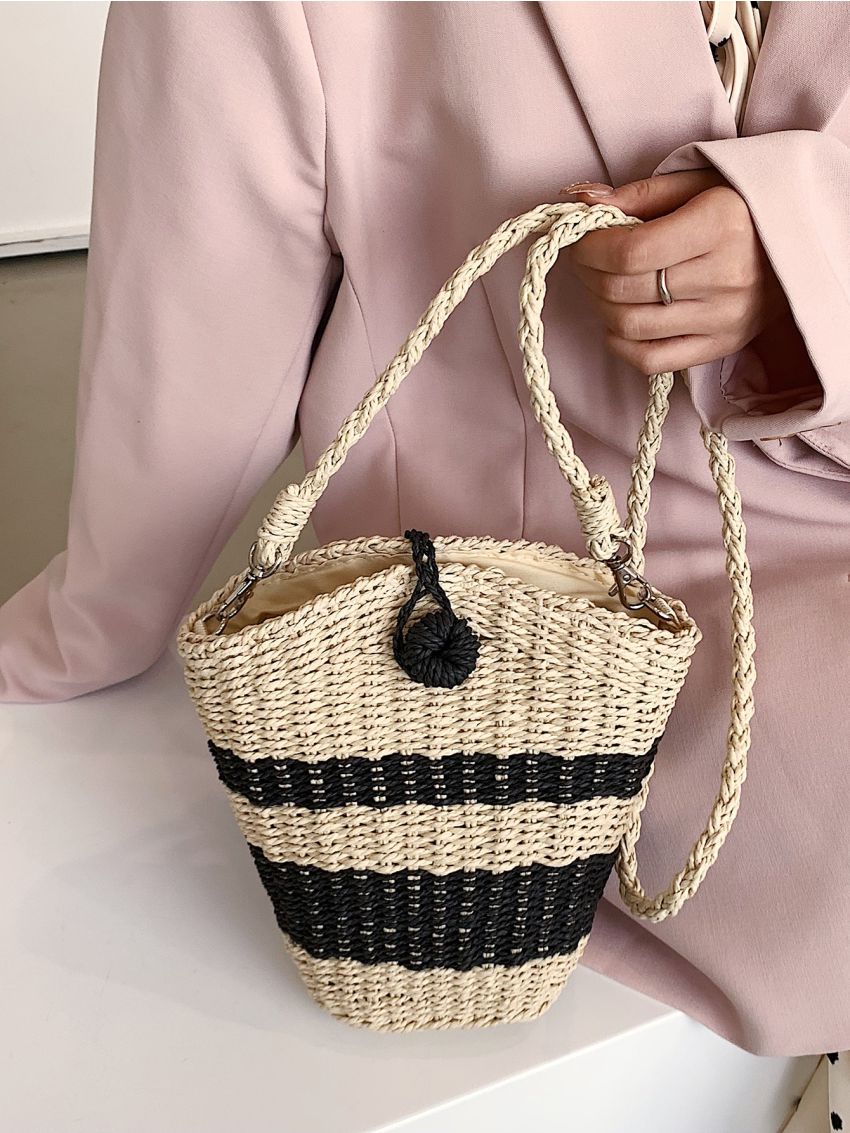 Two Tone Straw Bag