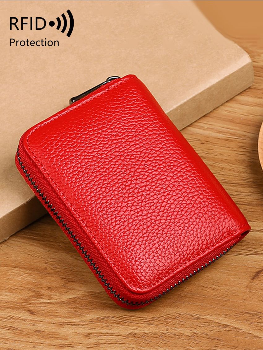 Genuine Leather Litchi Embossed Card Holder