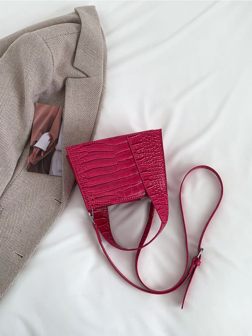 Mini Metallic Crocodile Embossed Square Bag