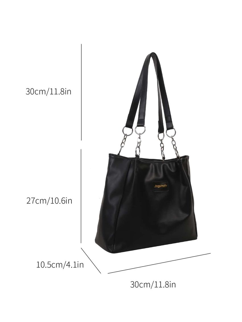 Letter Patch Shoulder Tote Bag