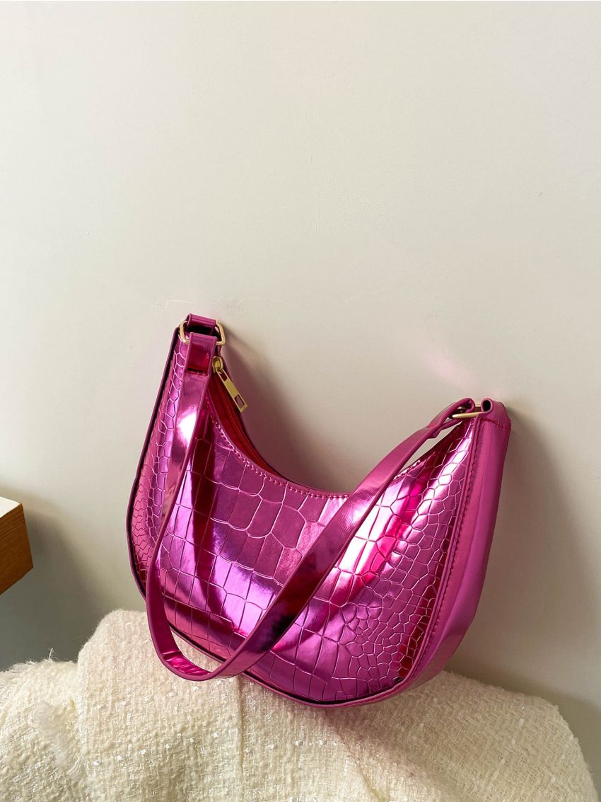 Metallic Crocodile Embossed Hobo Bag