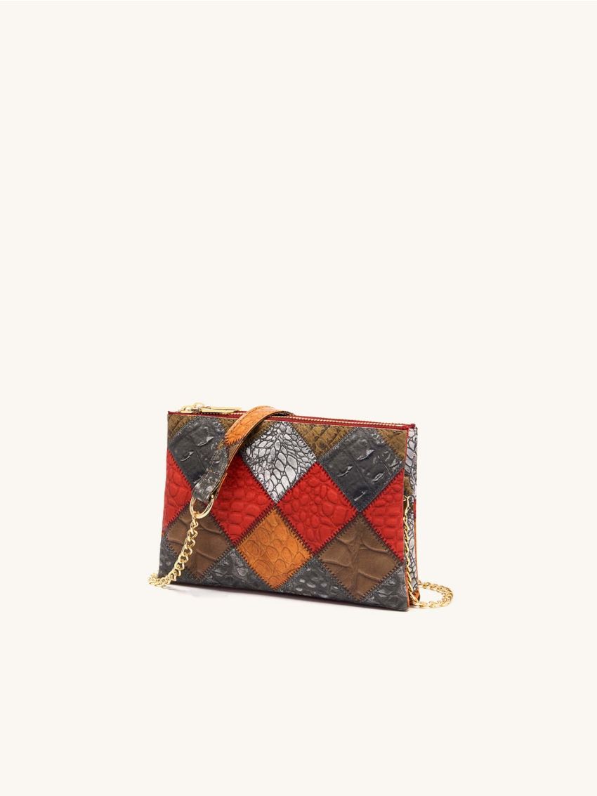Colorblock Snakeskin Print Chain Square Bag