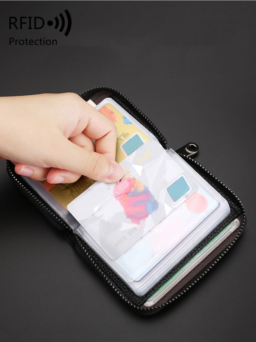 Genuine Leather Litchi Embossed Card Holder