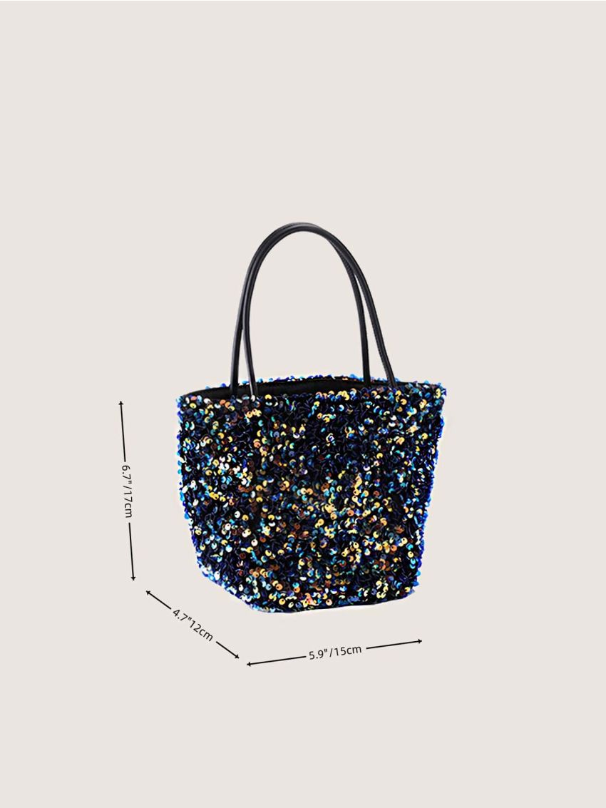 Sequin Decor Square Bag Mini Double Handle For Party Prom, Clear Bag
