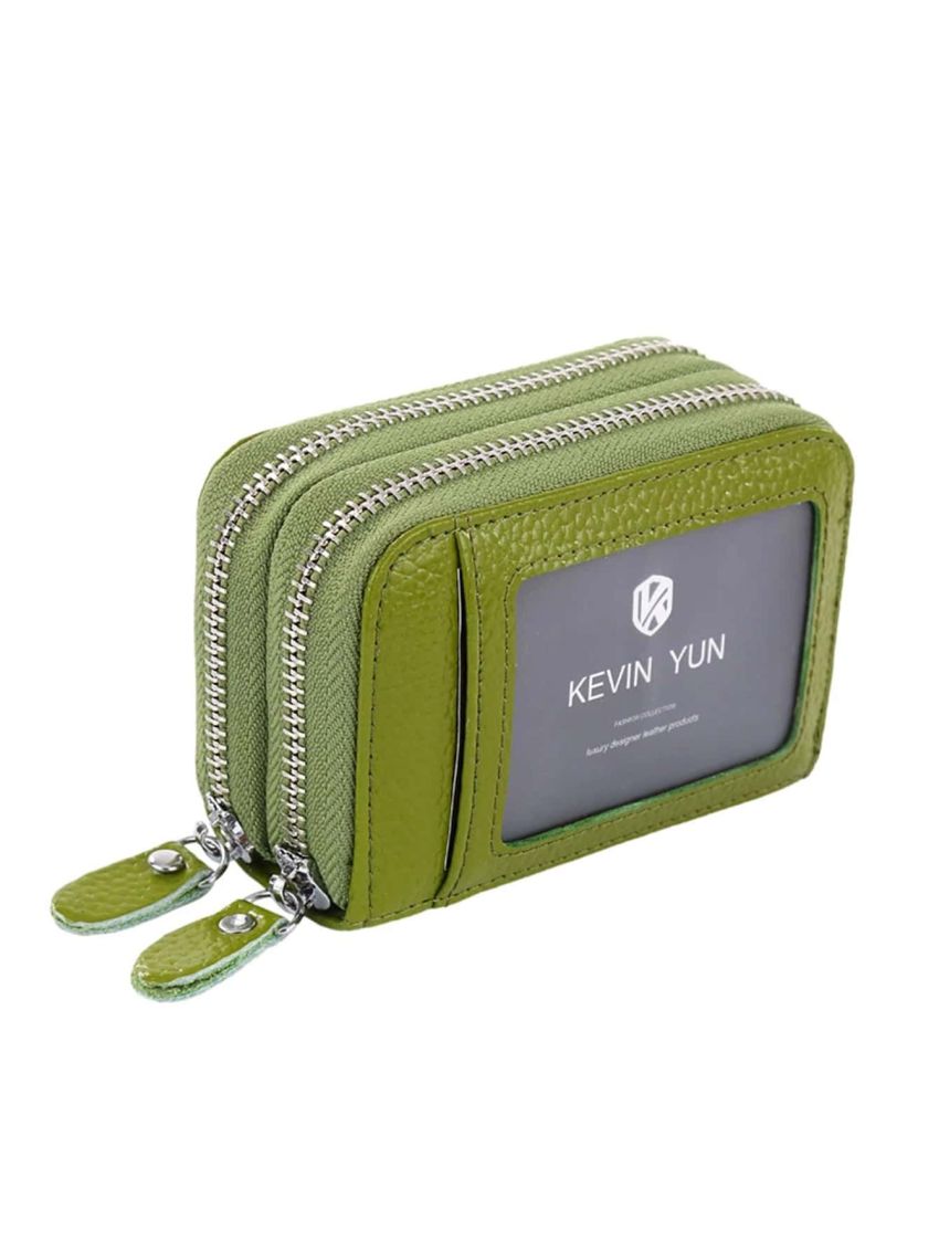 Fashion Brand Women ID Card Holder Genuine Leather Double Zipper Ladies Credit Card Case Wallet Large Capacity