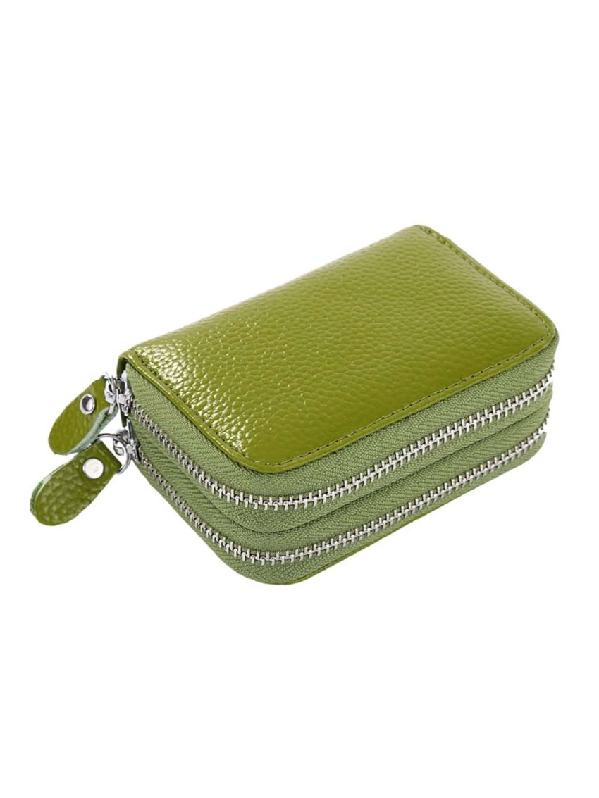 Fashion Brand Women ID Card Holder Genuine Leather Double Zipper Ladies Credit Card Case Wallet Large Capacity