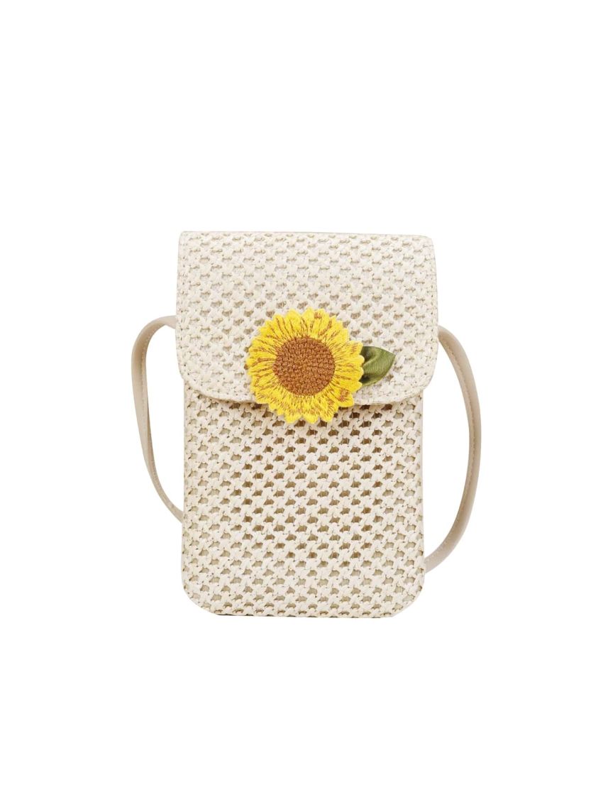Sunflower Decor Flap Straw Phone Wallet