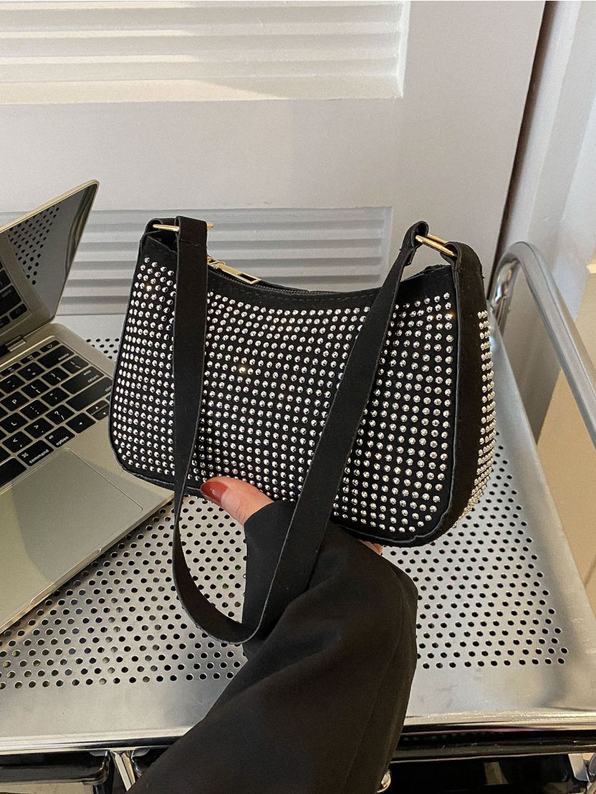 Studded Decor Hobo Bag Punk Style