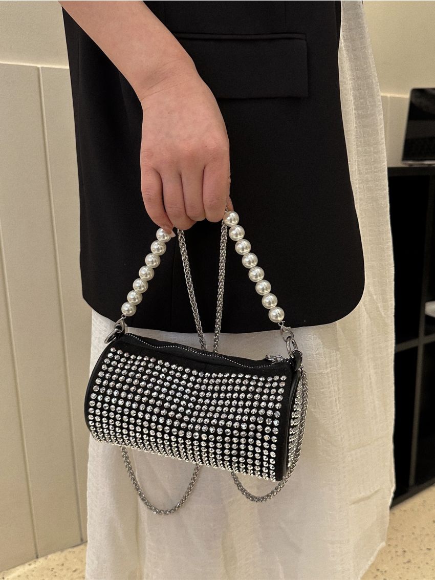 Mini Rhinestone & Faux Pearl Decor Bucket Bag