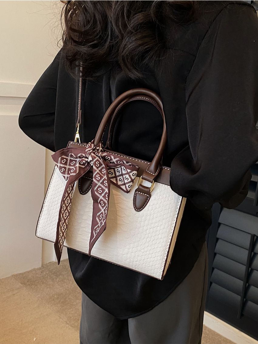 Geometric Embossed Twilly Scarf Decor Square Bag