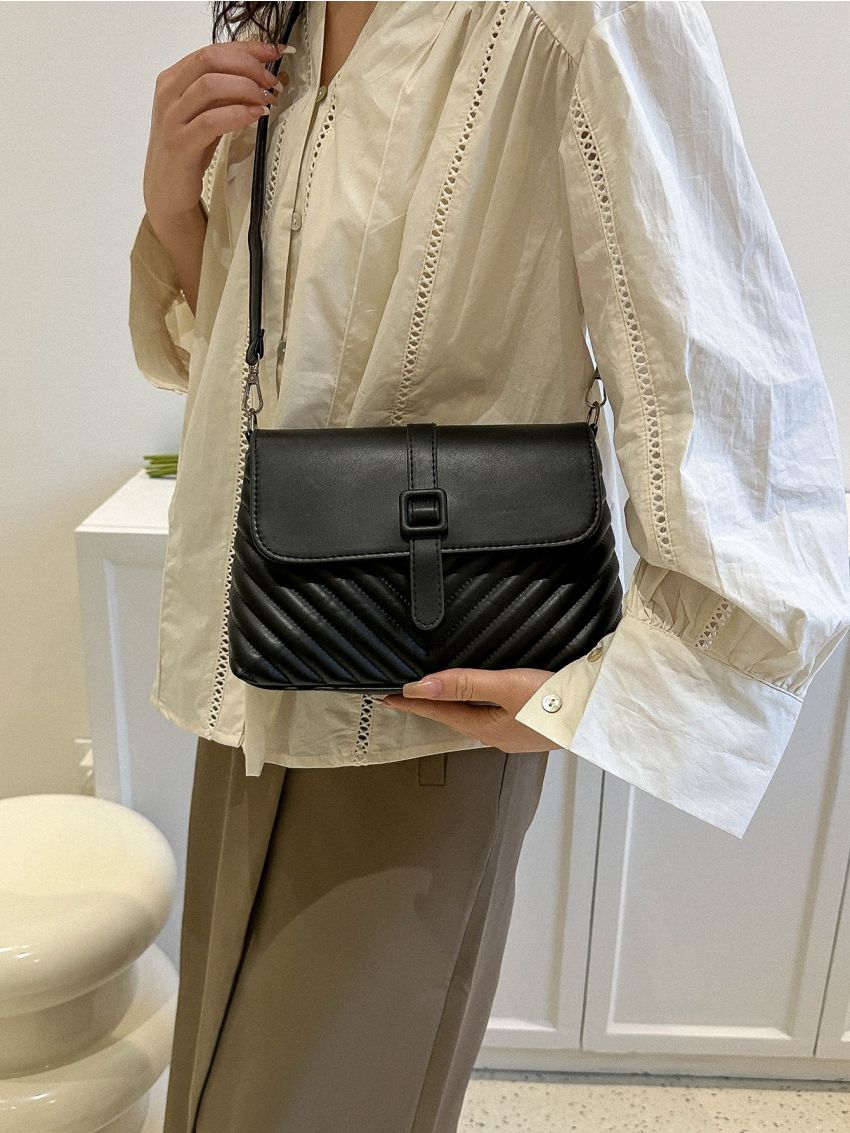 Chevron Buckle Decor Flap Square Bag