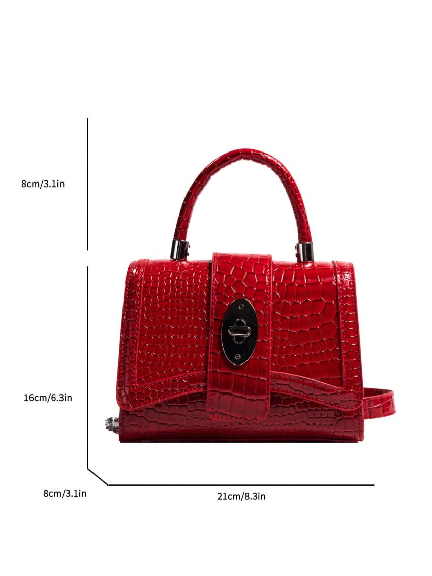 Crocodile Embossed Flap Square Bag