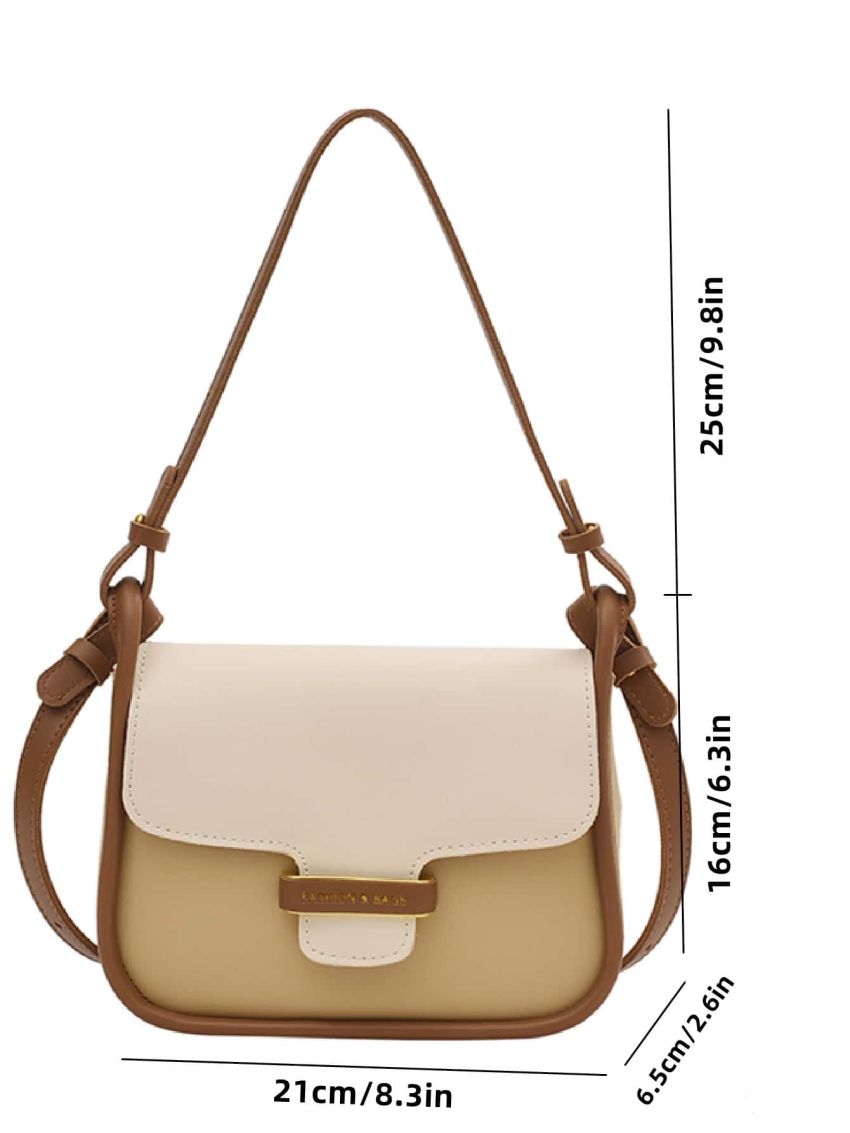 Colorblock Metal Decor Flap Square Bag