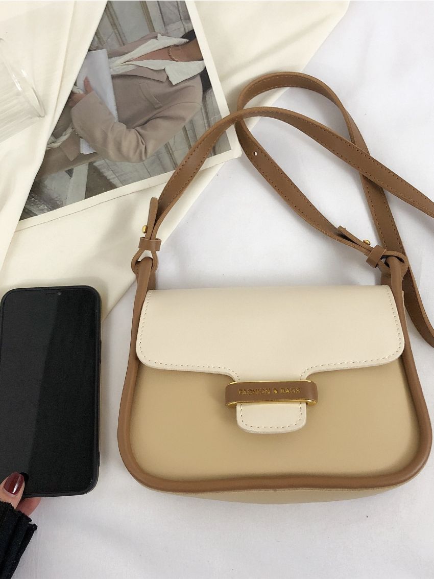 Colorblock Metal Decor Flap Square Bag