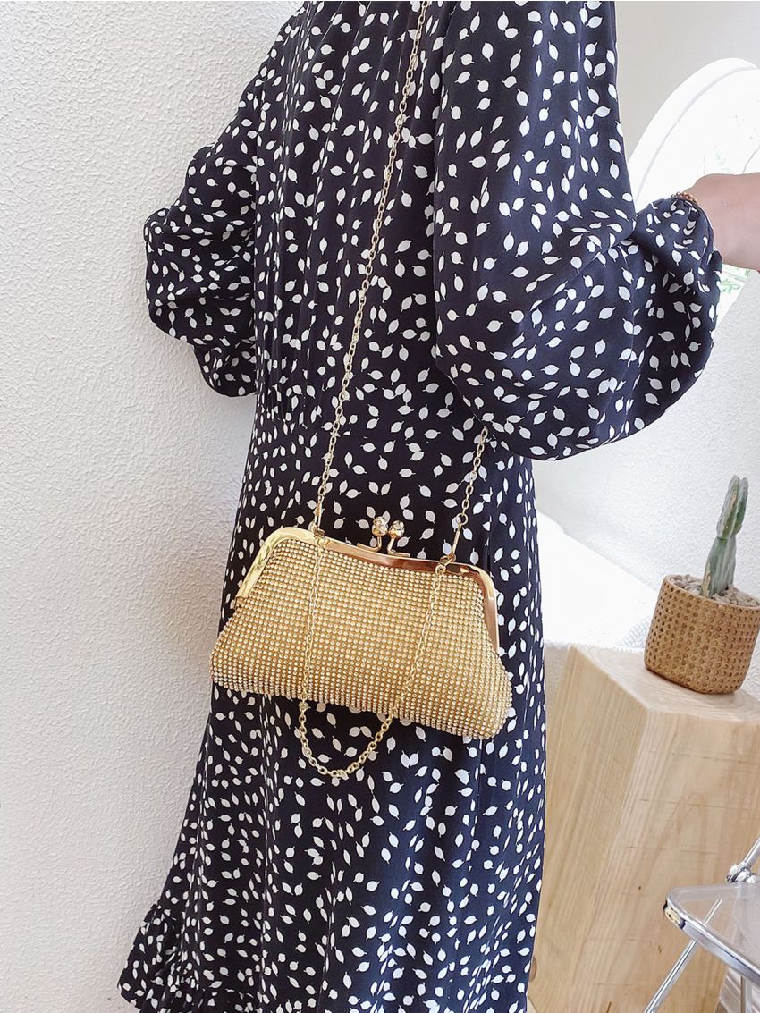 Rhinestone Decor Chain Square Bag