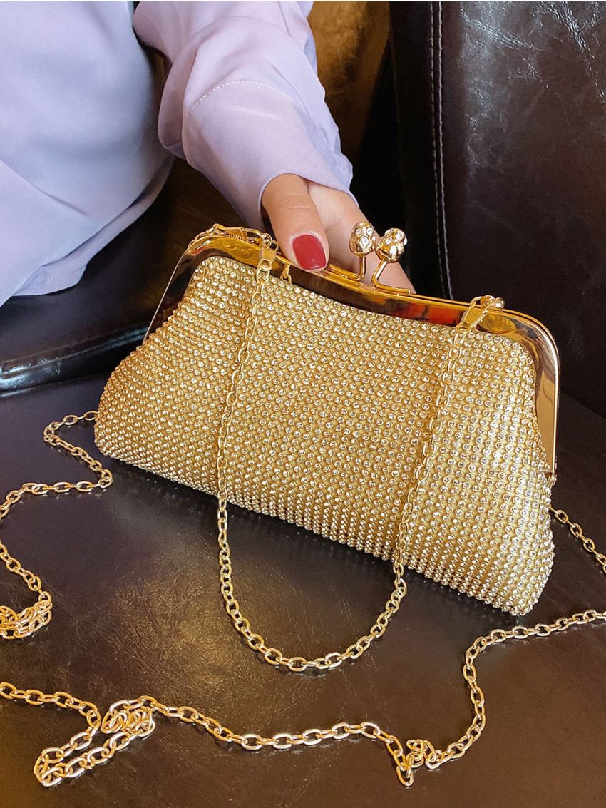 Rhinestone Decor Chain Square Bag