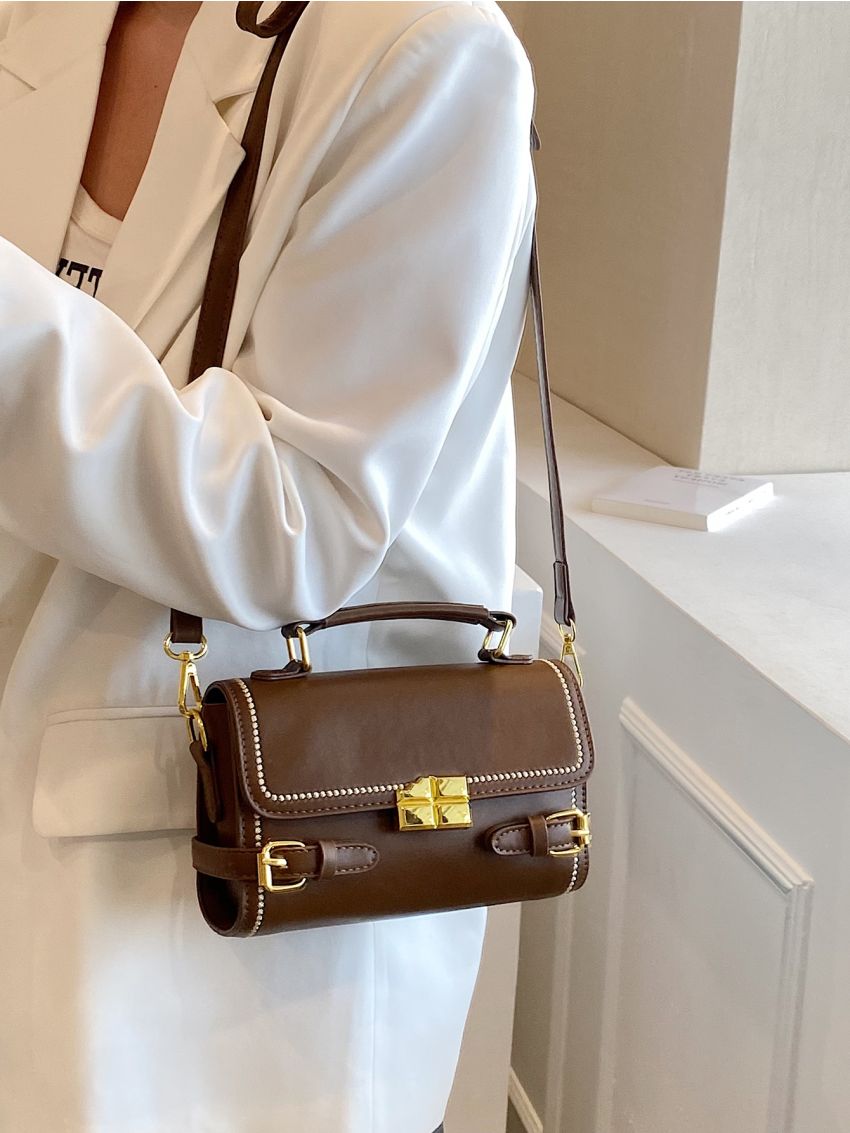 Stitch Detail Flap Square Bag