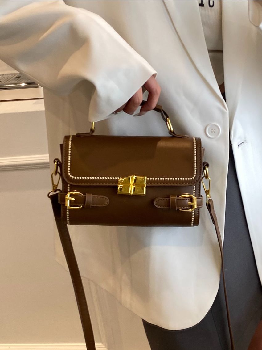 Stitch Detail Flap Square Bag