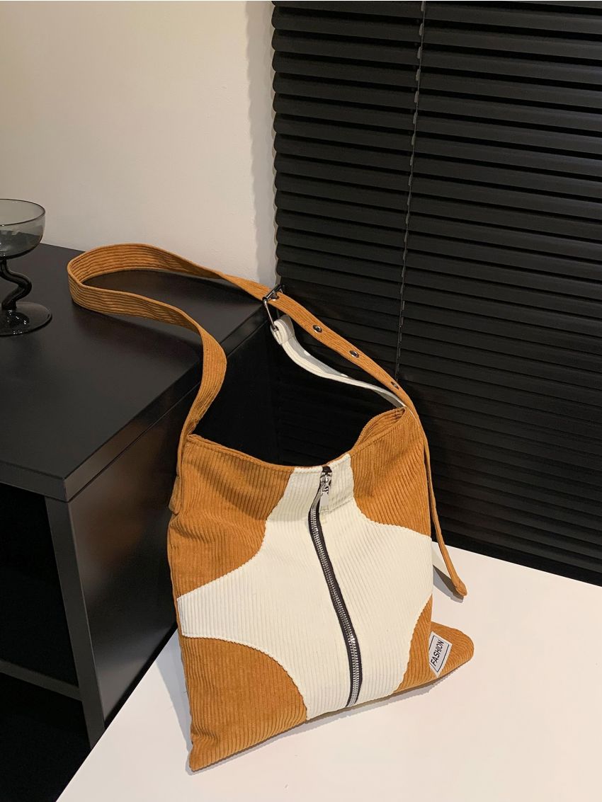 Colorblock Letter Patch Decor Hobo Bag