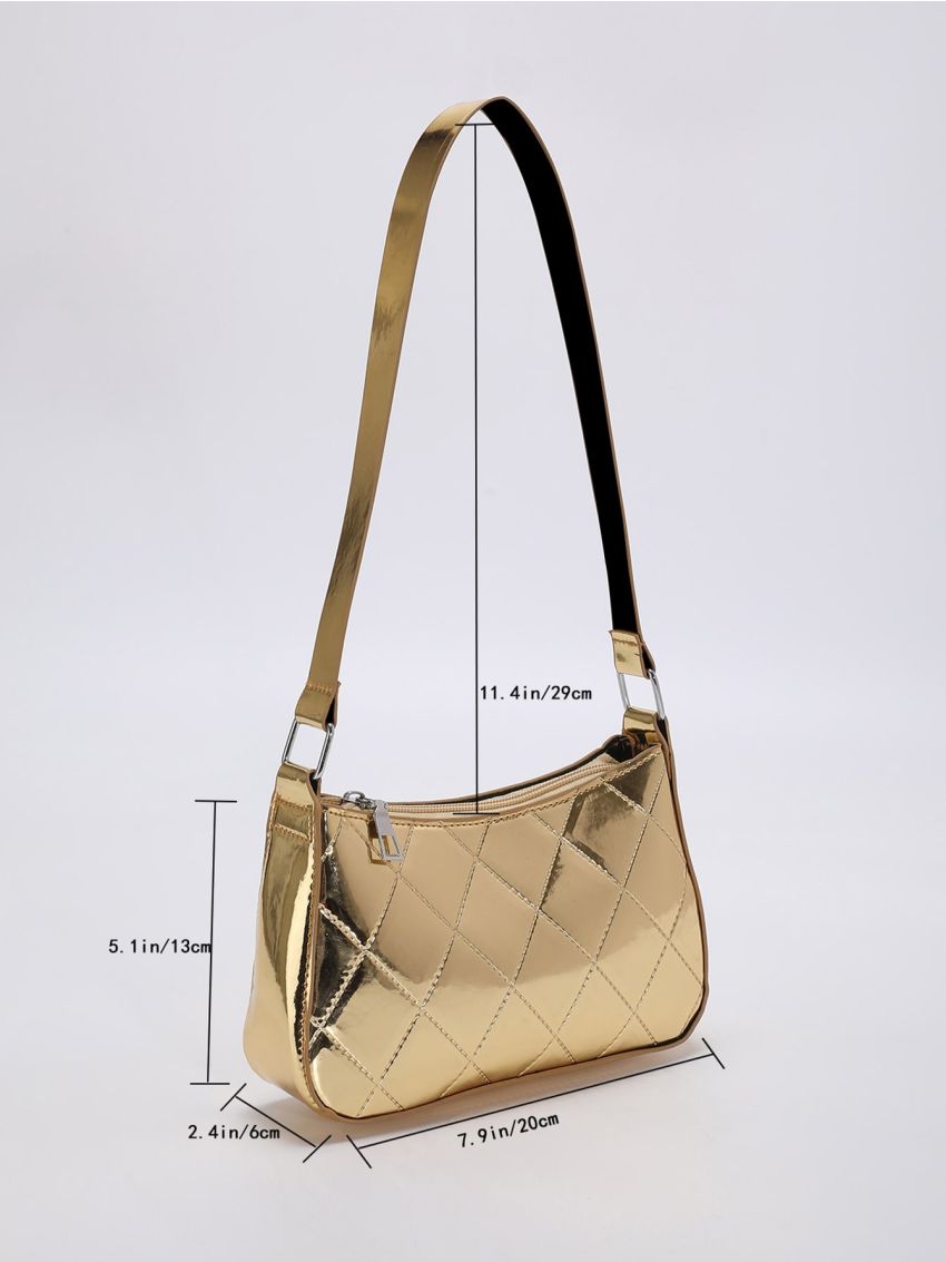 Mini Metallic Quilted Baguette Bag