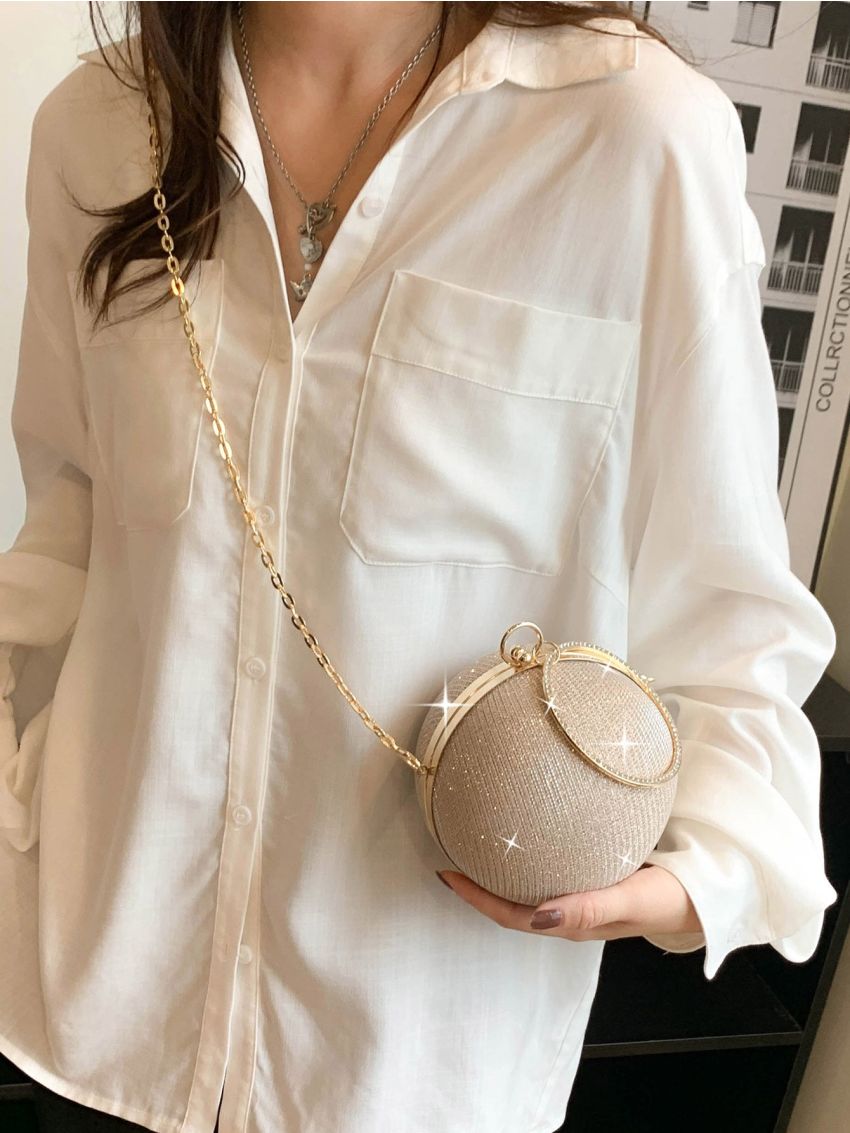 Mini Glitter Rhinestone Decor Circle Bag