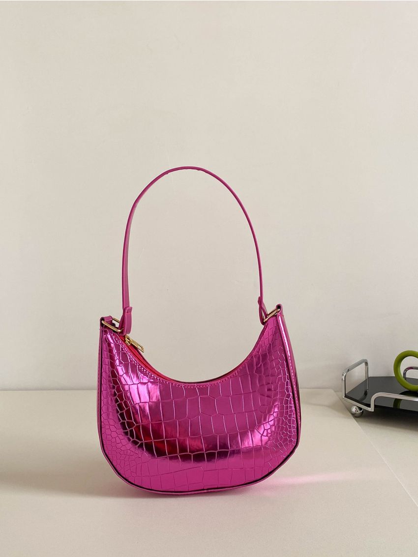Metallic Crocodile Embossed Hobo Bag