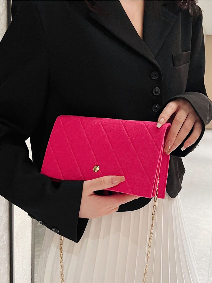 Mini Neon Pink Stitch Flap Chain Square Bag