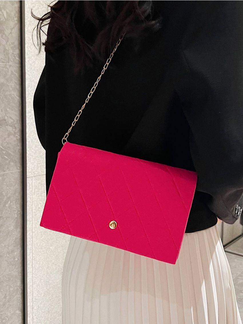 Mini Neon Pink Stitch Flap Chain Square Bag