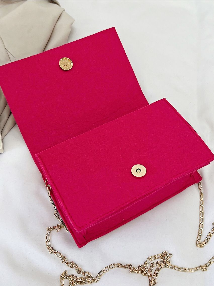 Mini Neon Pink Stitch Flap Chain Square Bag