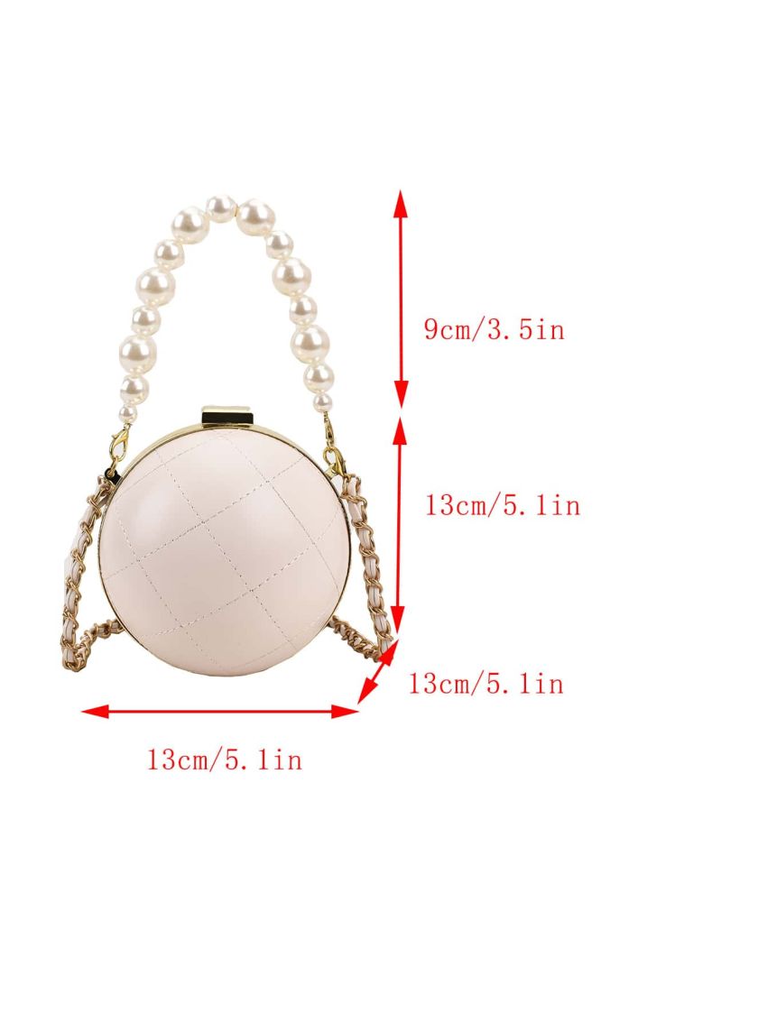 Mini Faux Pearl Decor Quilted Chain Circle Bag