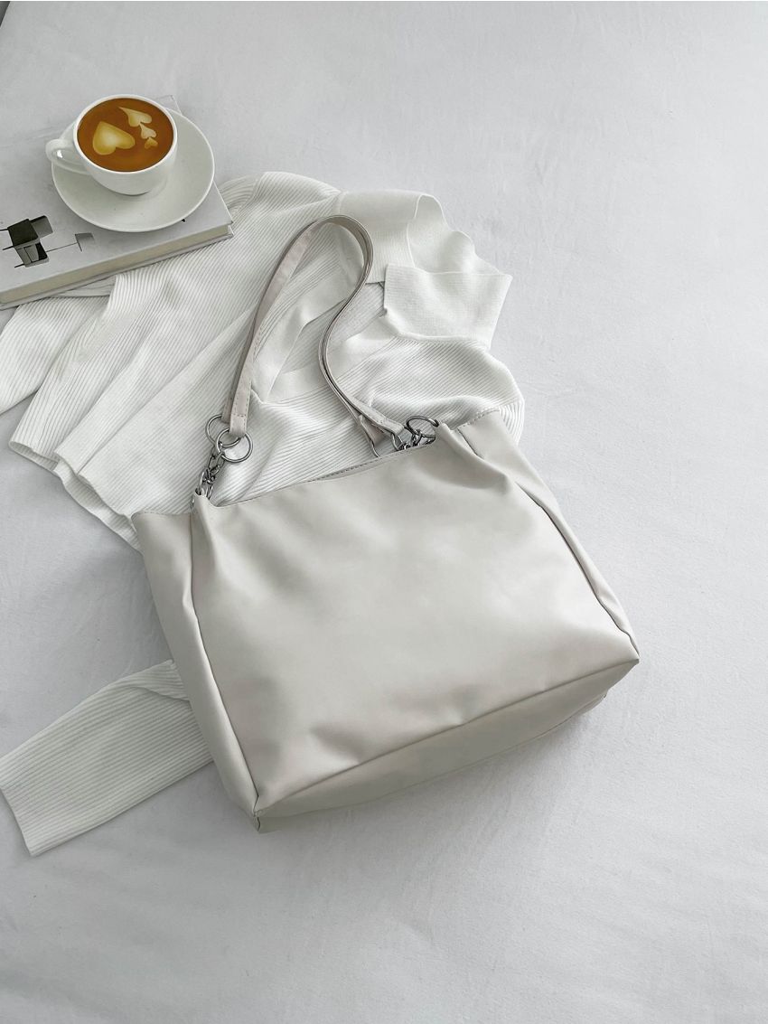 Minimalist Chain Shoulder Tote Bag, Large Capacity Tote Bag For Work And Travel