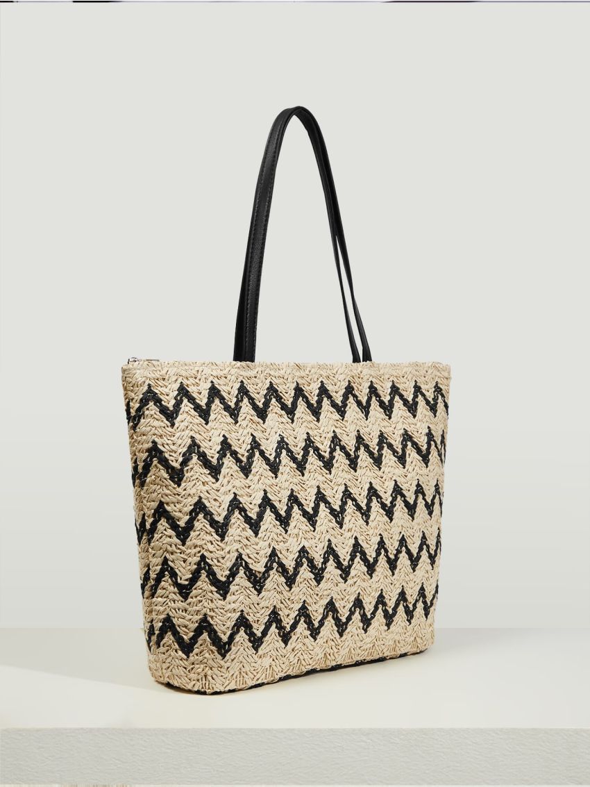 VCAY Chevron Pattern Straw Bag