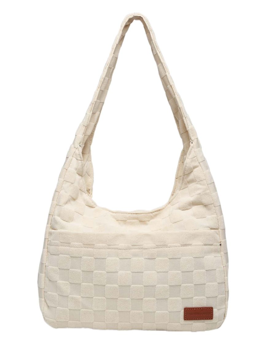 Checkered Pattern Letter Patch Decor Hobo Bag