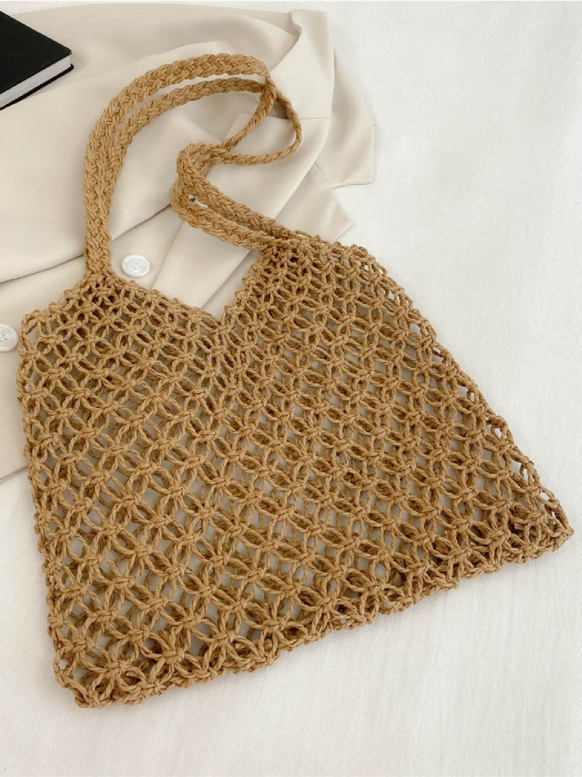 Hollow Out Graphic Straw Bag For Beach Vacation Travel