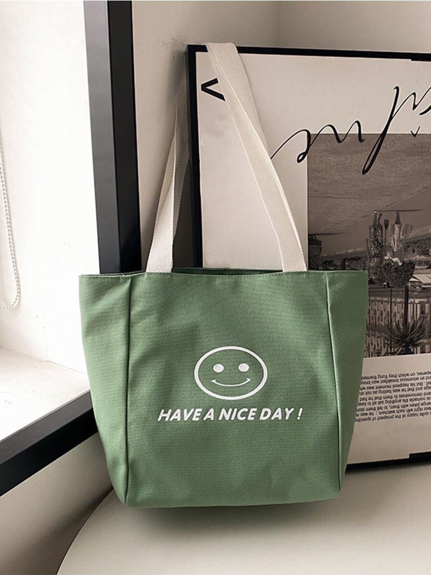 Cartoon & Letter Graphic Shopper Bag