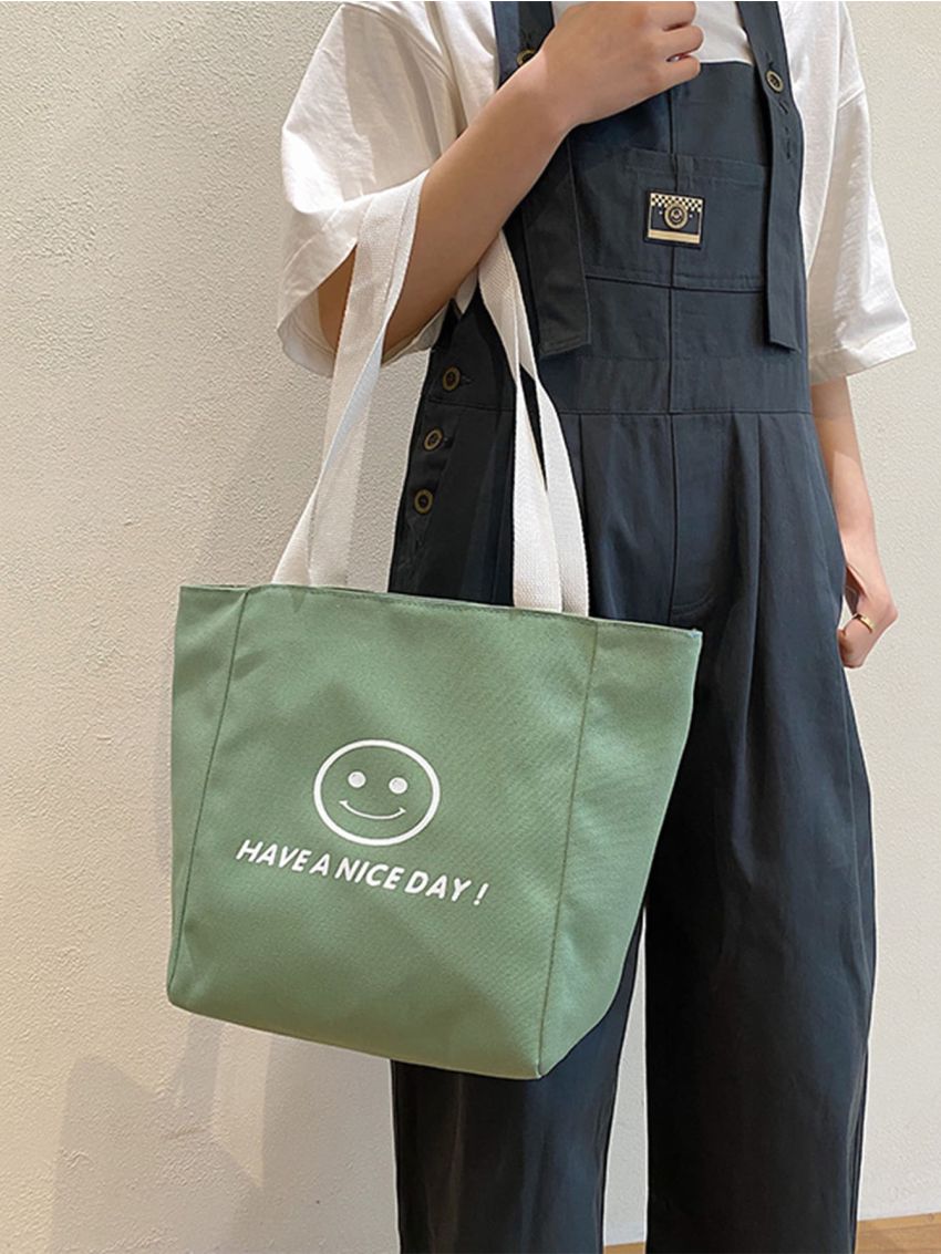 Cartoon & Letter Graphic Shopper Bag