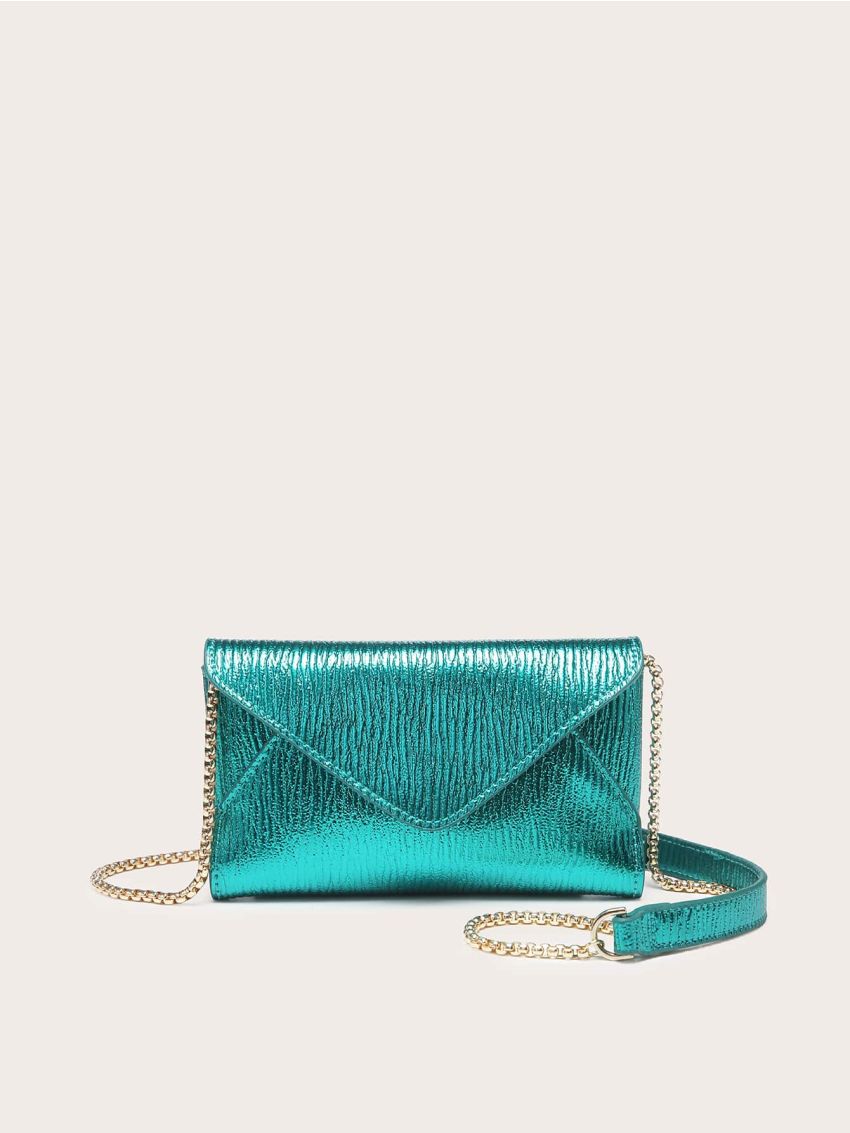 Metallic Flap Chain Envelope Bag