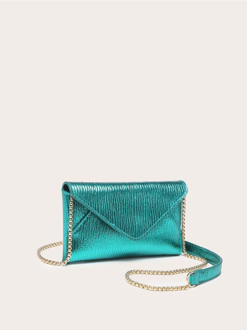 Metallic Flap Chain Envelope Bag