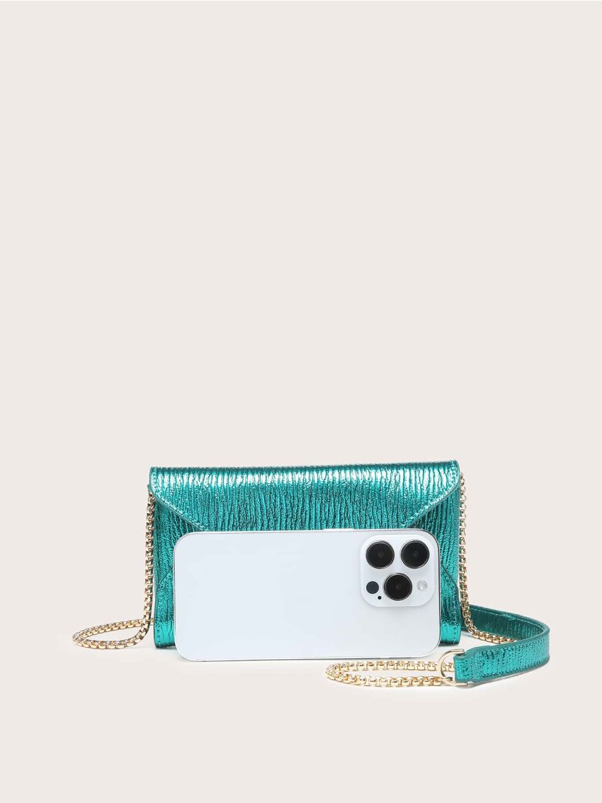 Metallic Flap Chain Envelope Bag