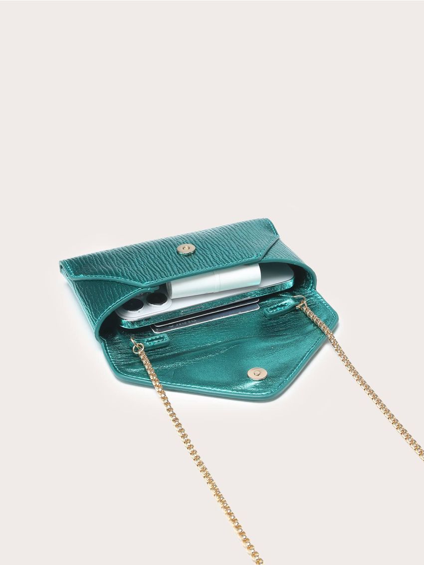 Metallic Flap Chain Envelope Bag