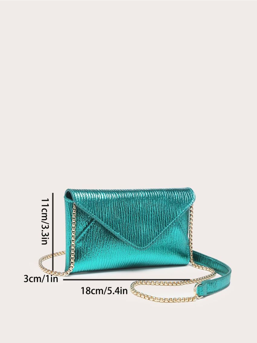 Metallic Flap Chain Envelope Bag