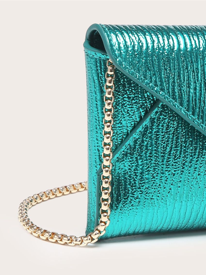 Metallic Flap Chain Envelope Bag