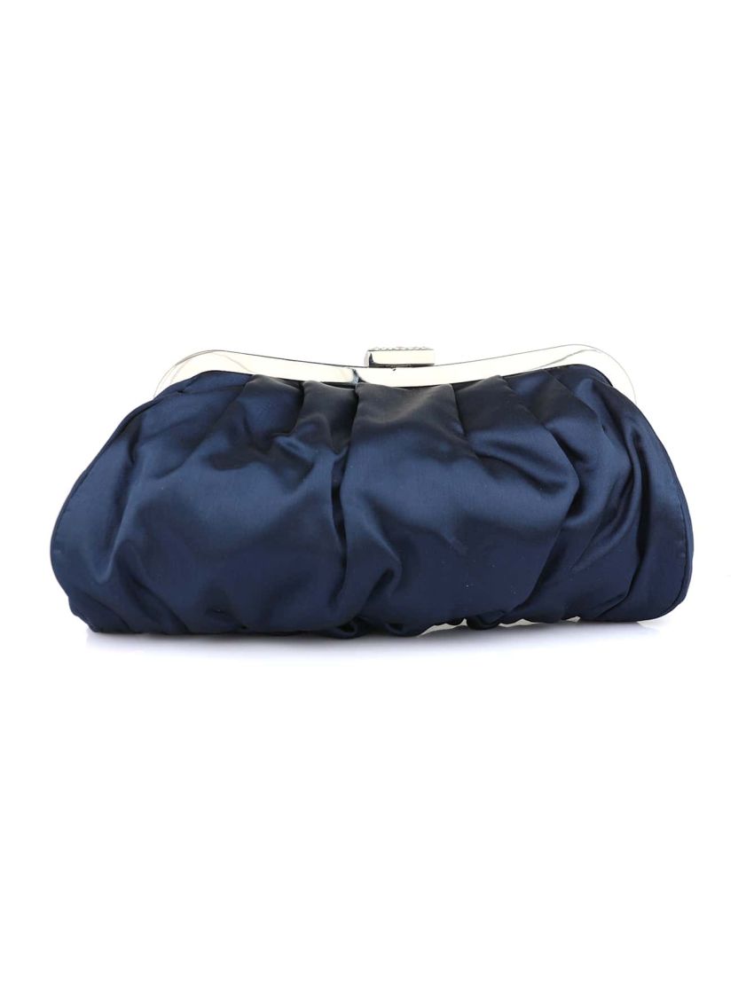 Satin Rhinestone Decor Ruched Bag Clip Top Evening Bag For Party