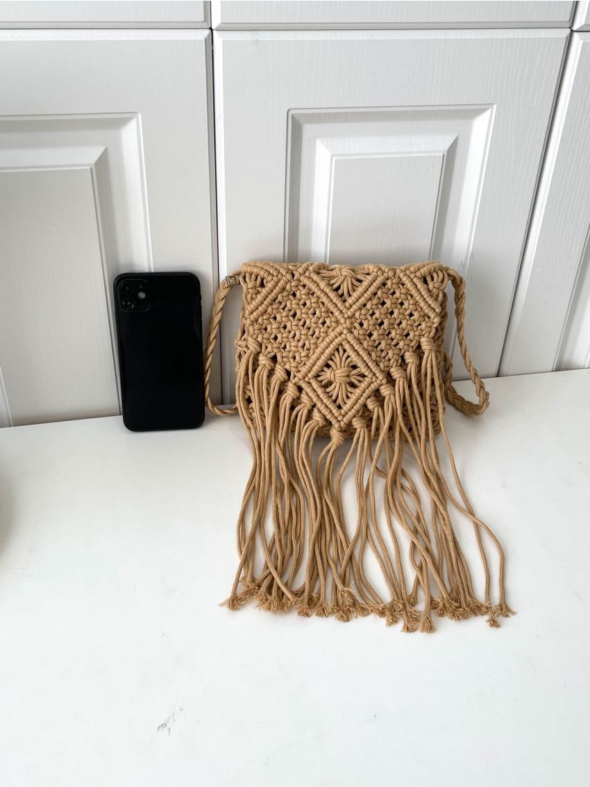 Minimalist Fringe Decor Crochet Bag