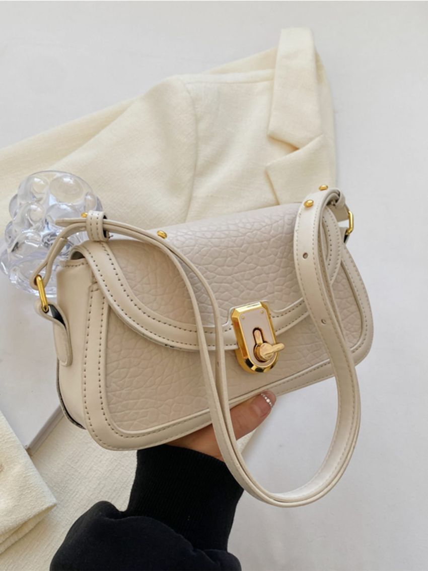 Geometric Embossed Flap Square Bag With Bag Charm