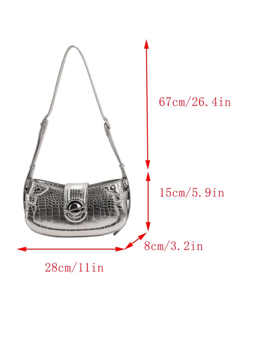 Metallic Crocodile Embossed Baguette Bag