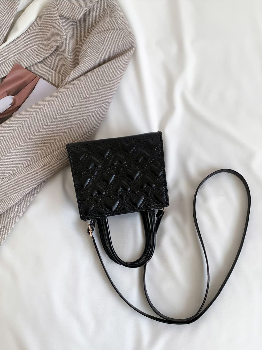 Heart Quilted Square Bag Double Handle Mini For Daily Working