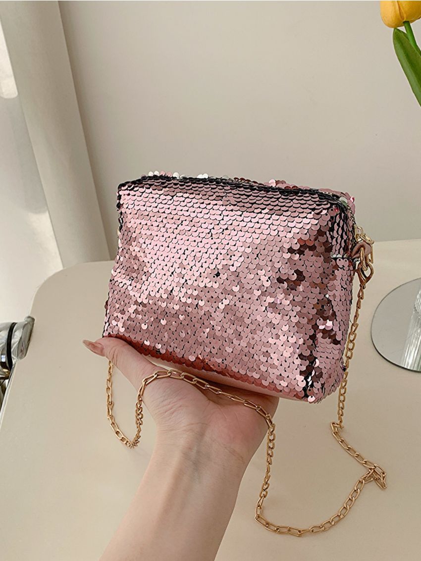 Mini Sequin Decor Chain Square Bag