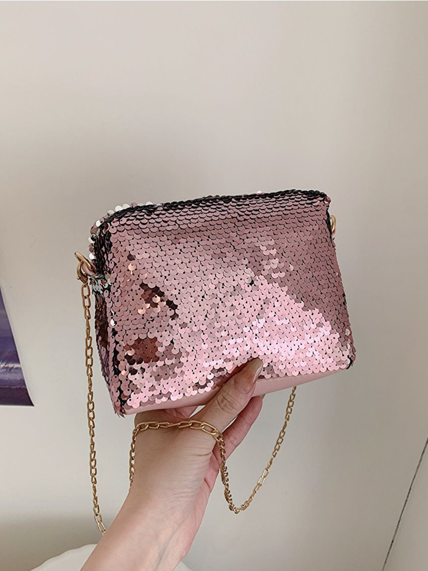 Mini Sequin Decor Chain Square Bag