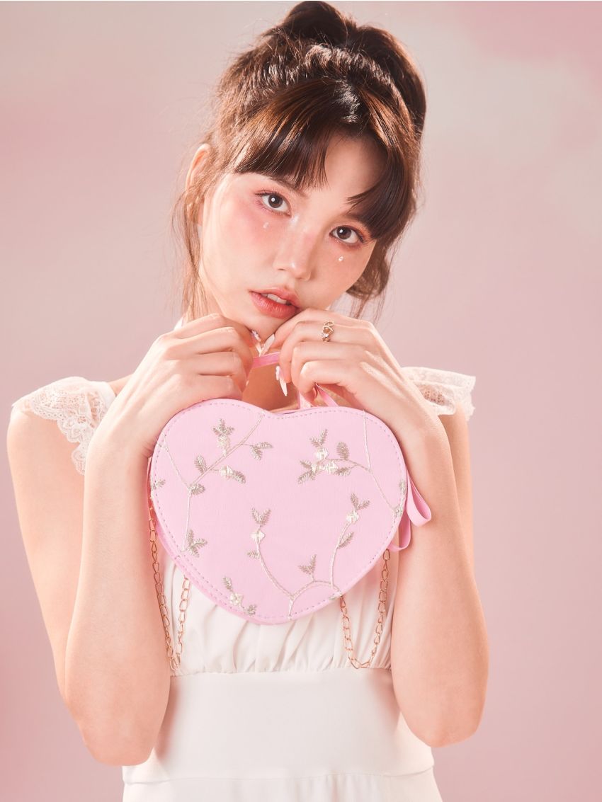 Floral Embroidery Heart Design Novelty Bag